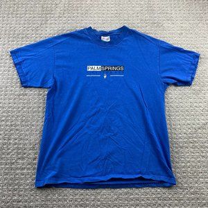 Vintage Hanes Beefy Tee Shirt Men Large L Blue Palm Springs California Y2K